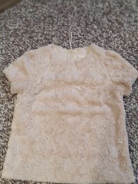 Anthropologie Plush Faux Fur Short Sleeve Top in Light Beige